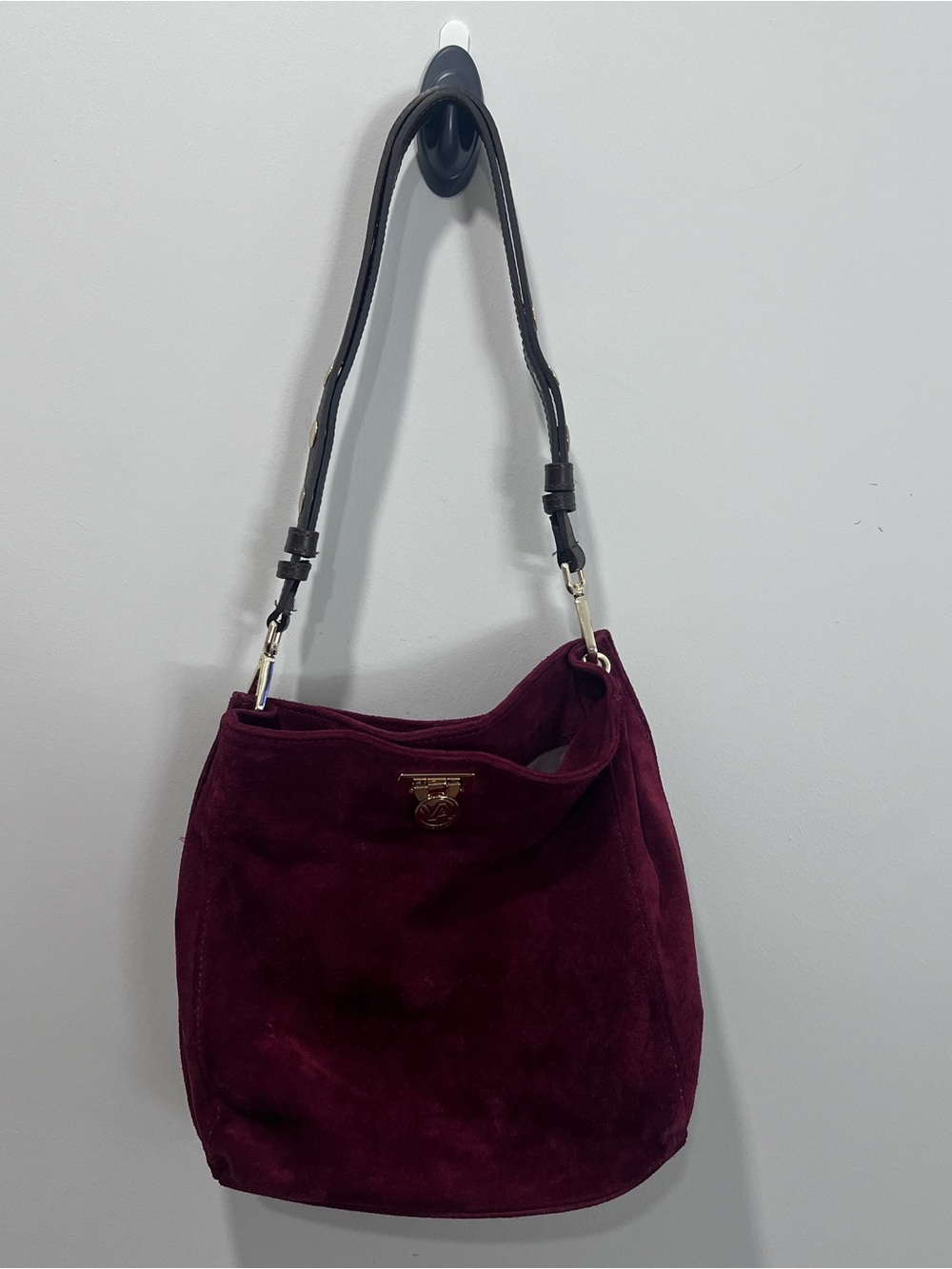 Valentina Suede Bucket Shoulder Bag in Burgundy